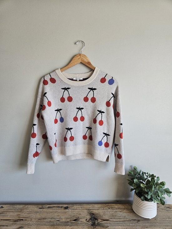 Madewell Sweaters - Madewell Cherry Print Crewneck Sweater Women’s XS Cream Red